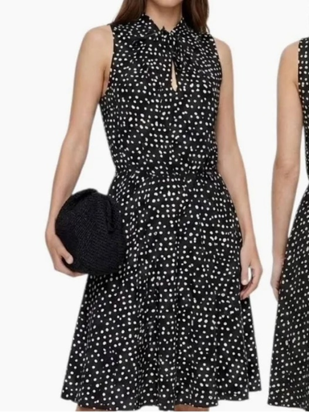 Banana Republic Sleeveless Black Polka Dot Tie-Neck Dress